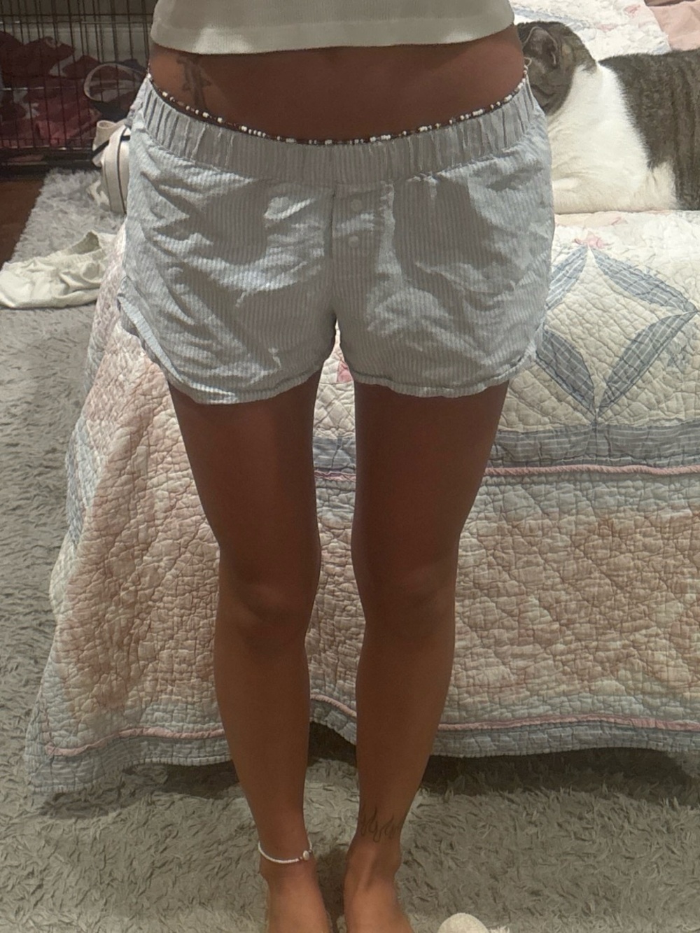 Brandy Melville Light Blue & White Seersucker Athletic Shorts
